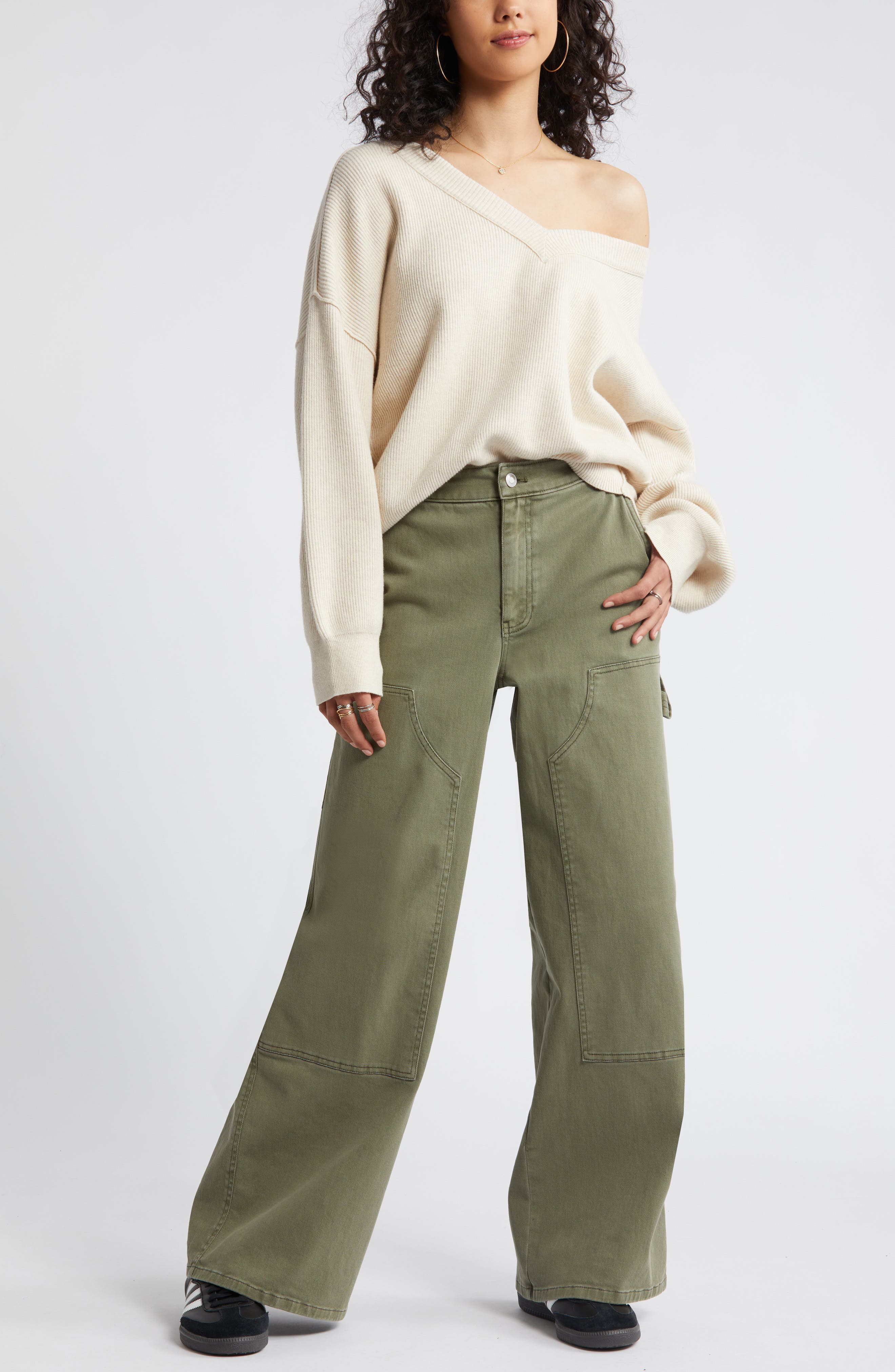 Seamed Oversize V-Neck Rib Sweater - image 2