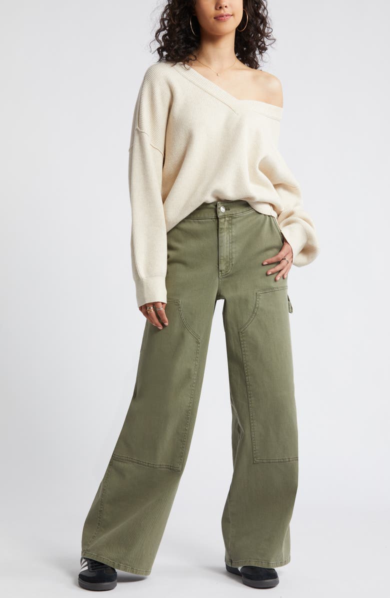 Seamed Oversize V-Neck Rib Sweater