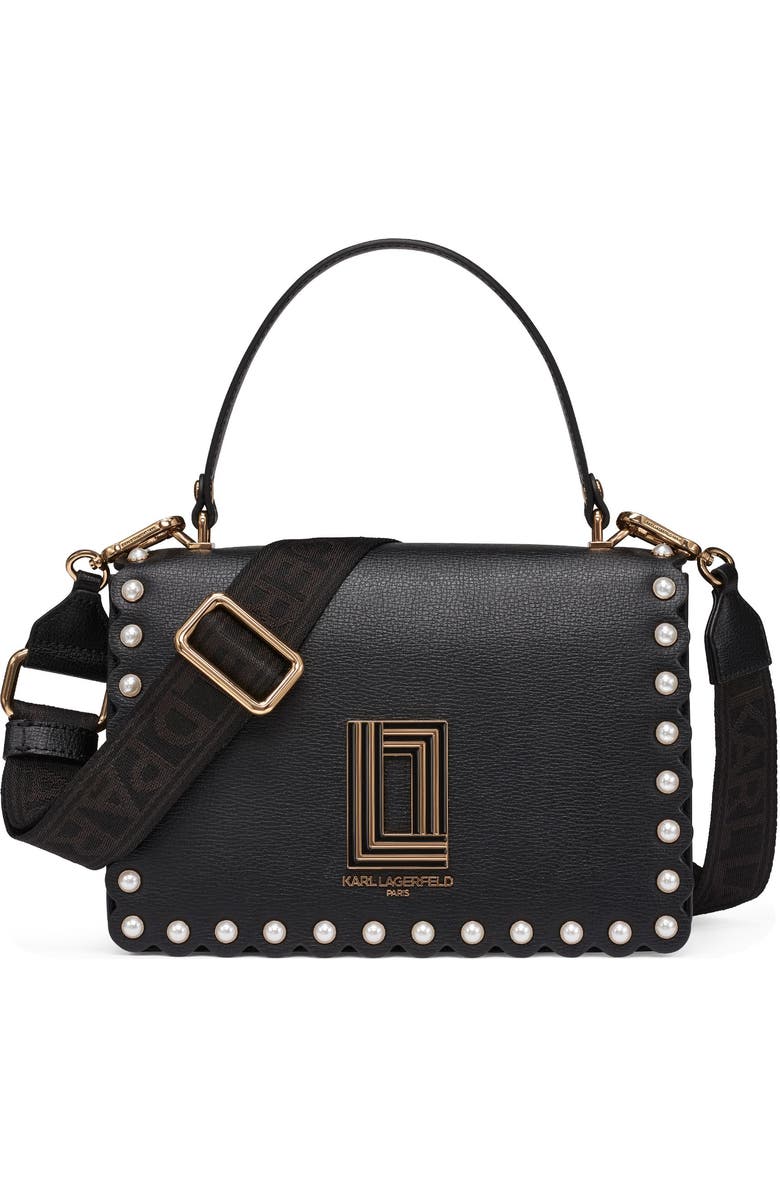 KARL LAGERFELD PARIS Simone Crossbody with Pearls, Main, color, Black/Gold
