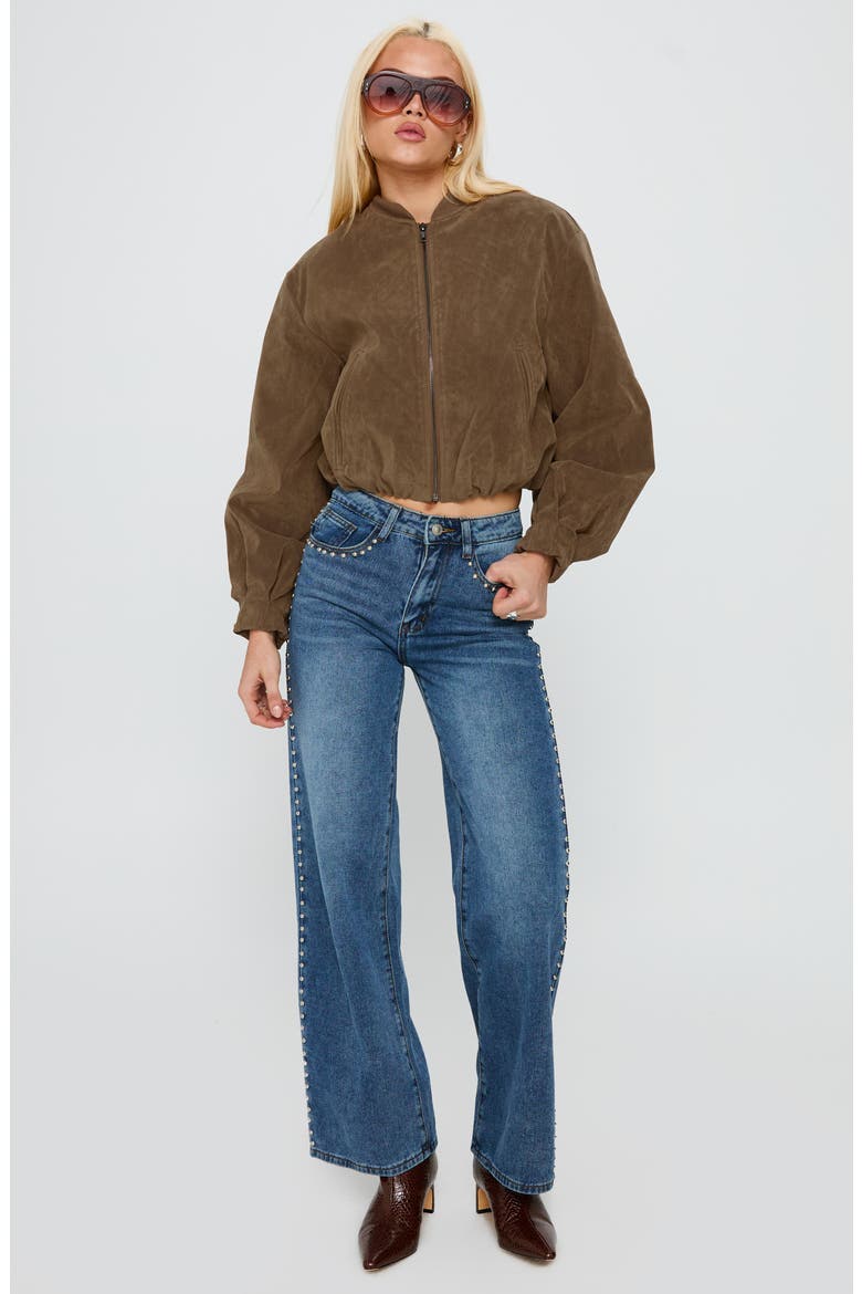 Saving Up Studded Straight Leg Jeans, Alternate, color, MID BLUE