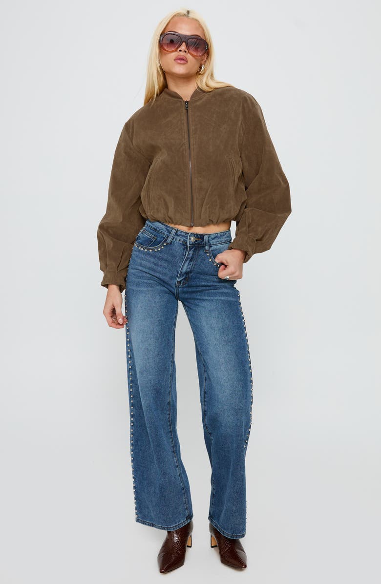 Princess Polly Saving Up Studded Straight Leg Jeans, Alternate, color, Mid Blue