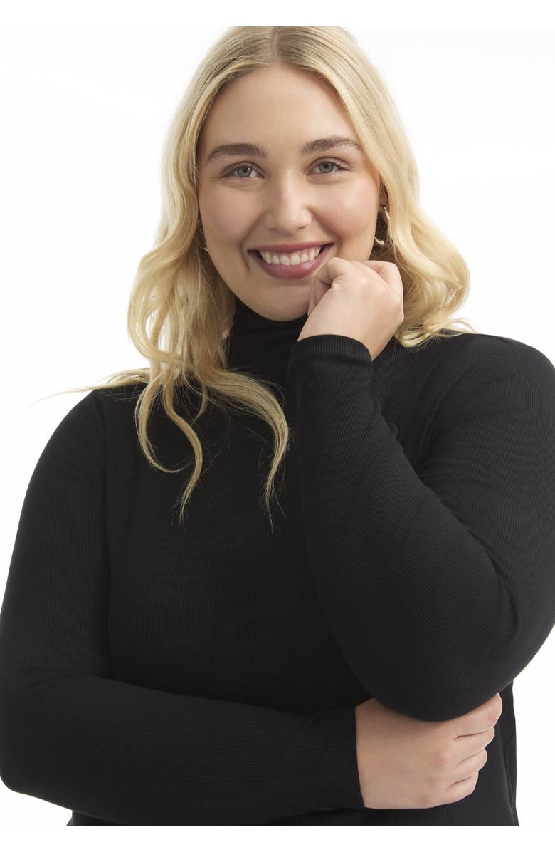 June + Vie Ribbed Mock Neck Top, Alternate, color, Black