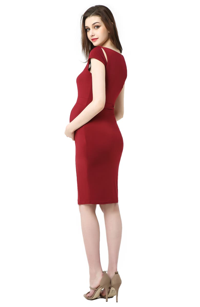Kimi and Kai Julie Cold Shoulder Body-Con Maternity Dress, Alternate, color, Wine