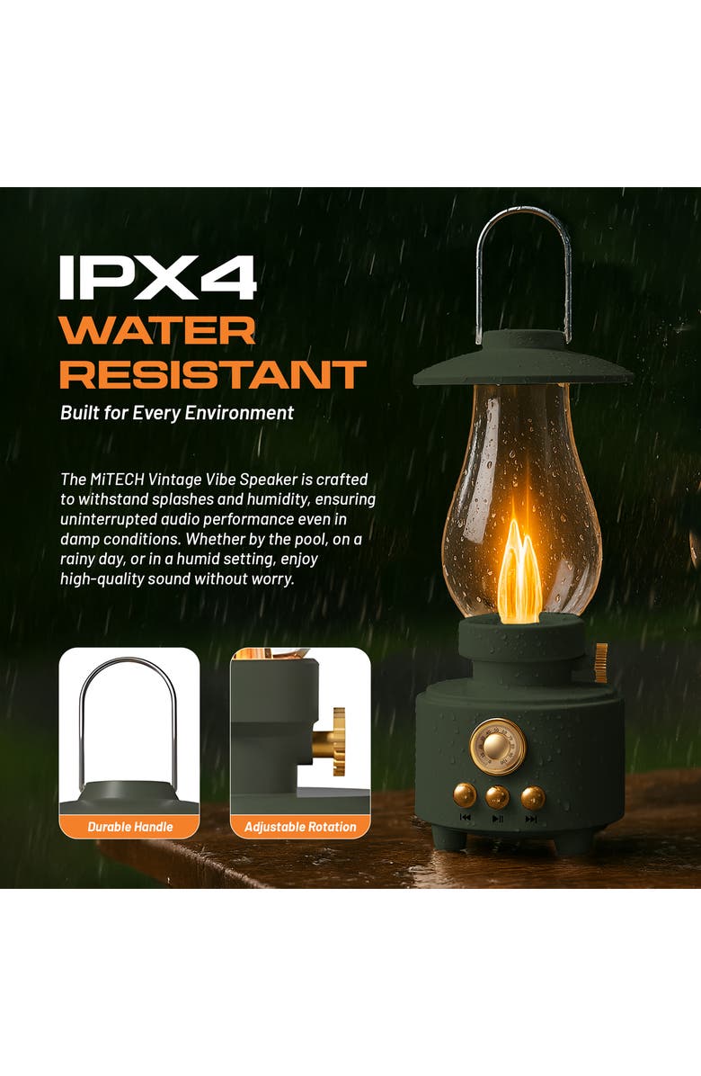 MiTECH Vintage Bluetooth Speaker with Flame Light, Alternate, color, Olive Green