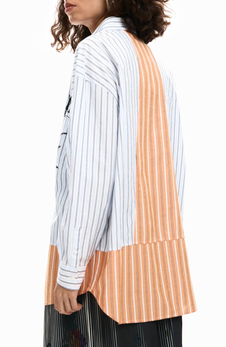 Desigual Flower & Stripe Woven Shirt, Alternate, color, Off White