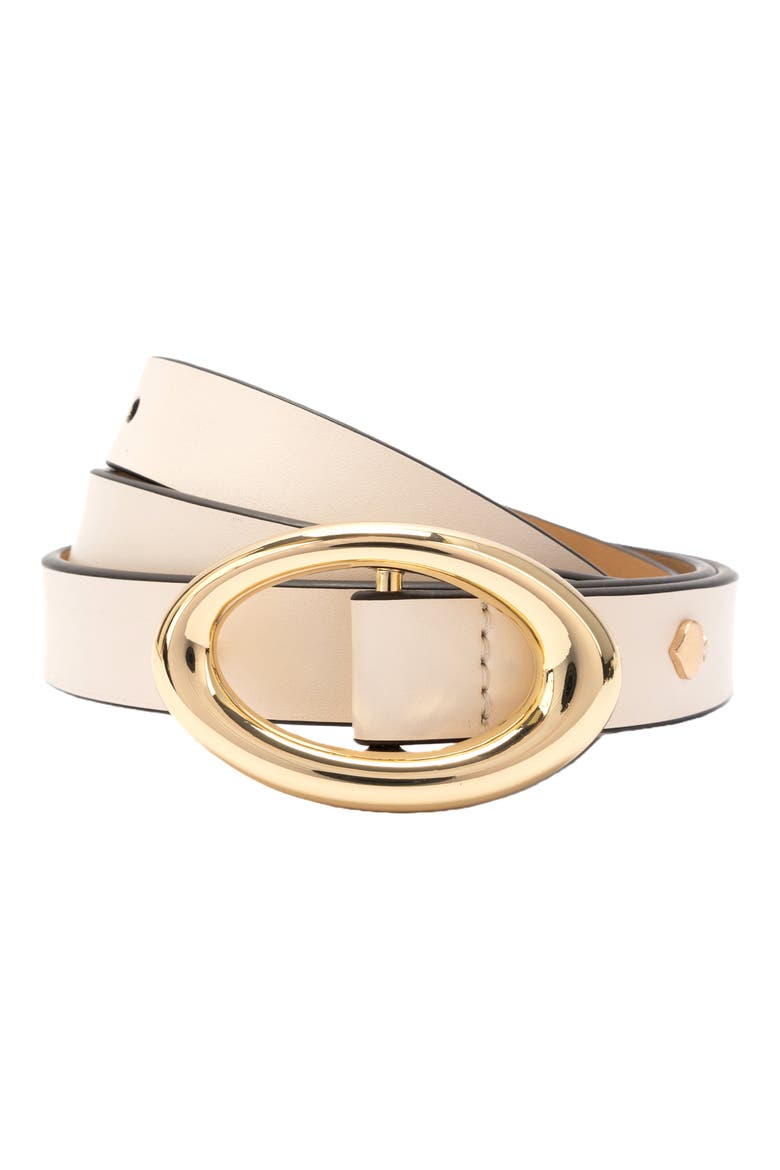 oval molten buckle leather belt, Main, color, CREAM