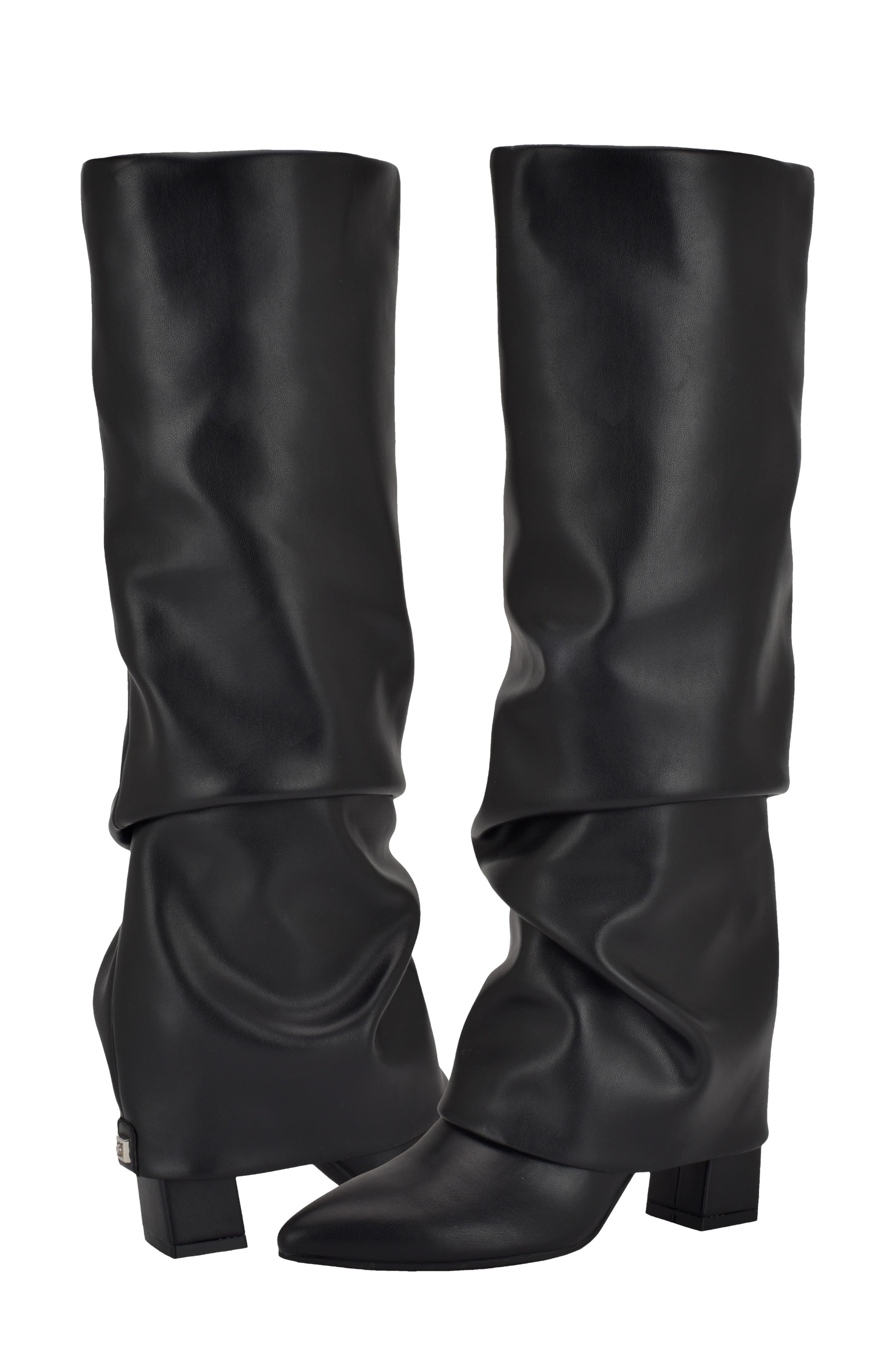 Geima Pointed Toe Slouch Foldover Boot, Alternate, color, BLACK
