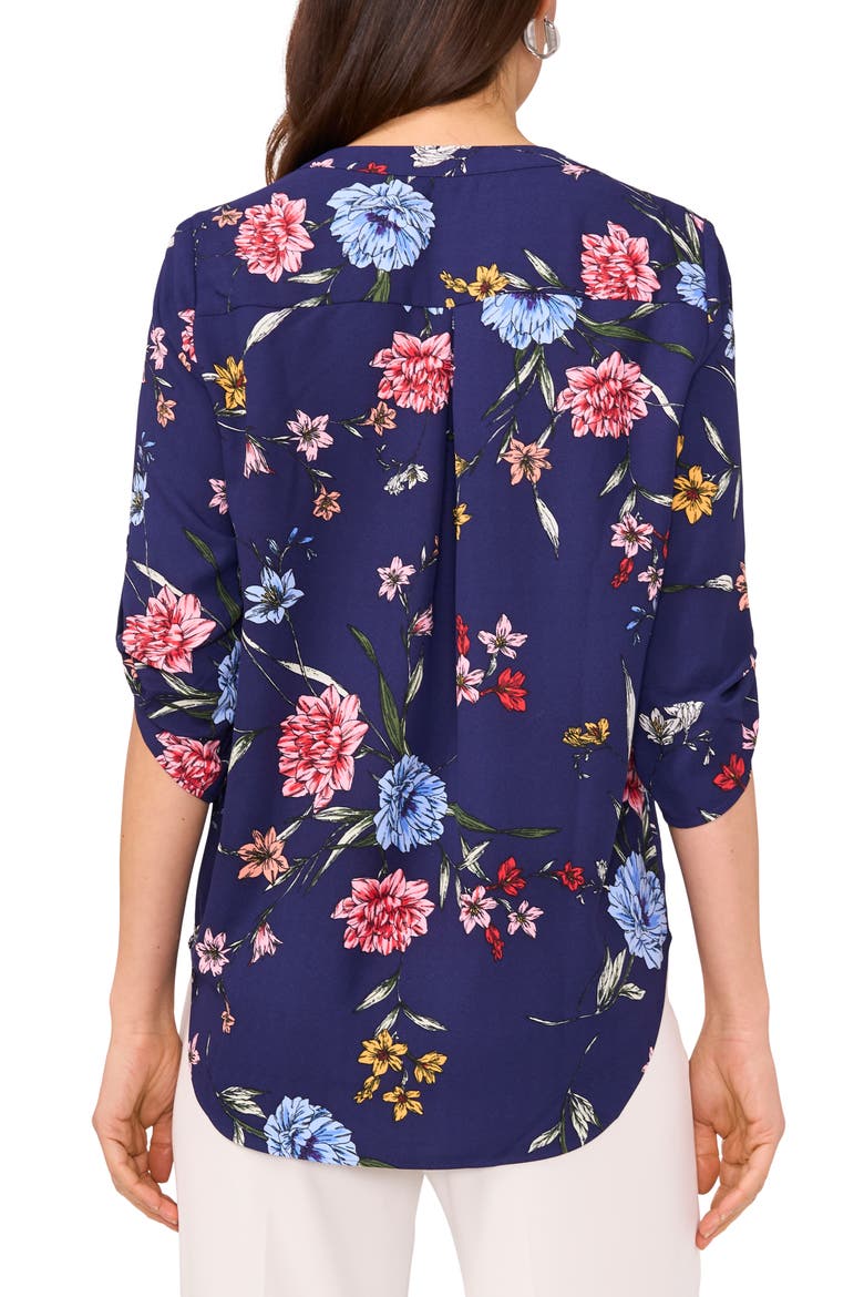 Floral Print Roll Tab Top, Alternate, color, NAVY FLORAL