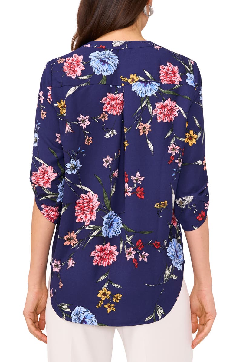 Chaus Floral Print Roll Tab Top, Alternate, color, Navy Floral