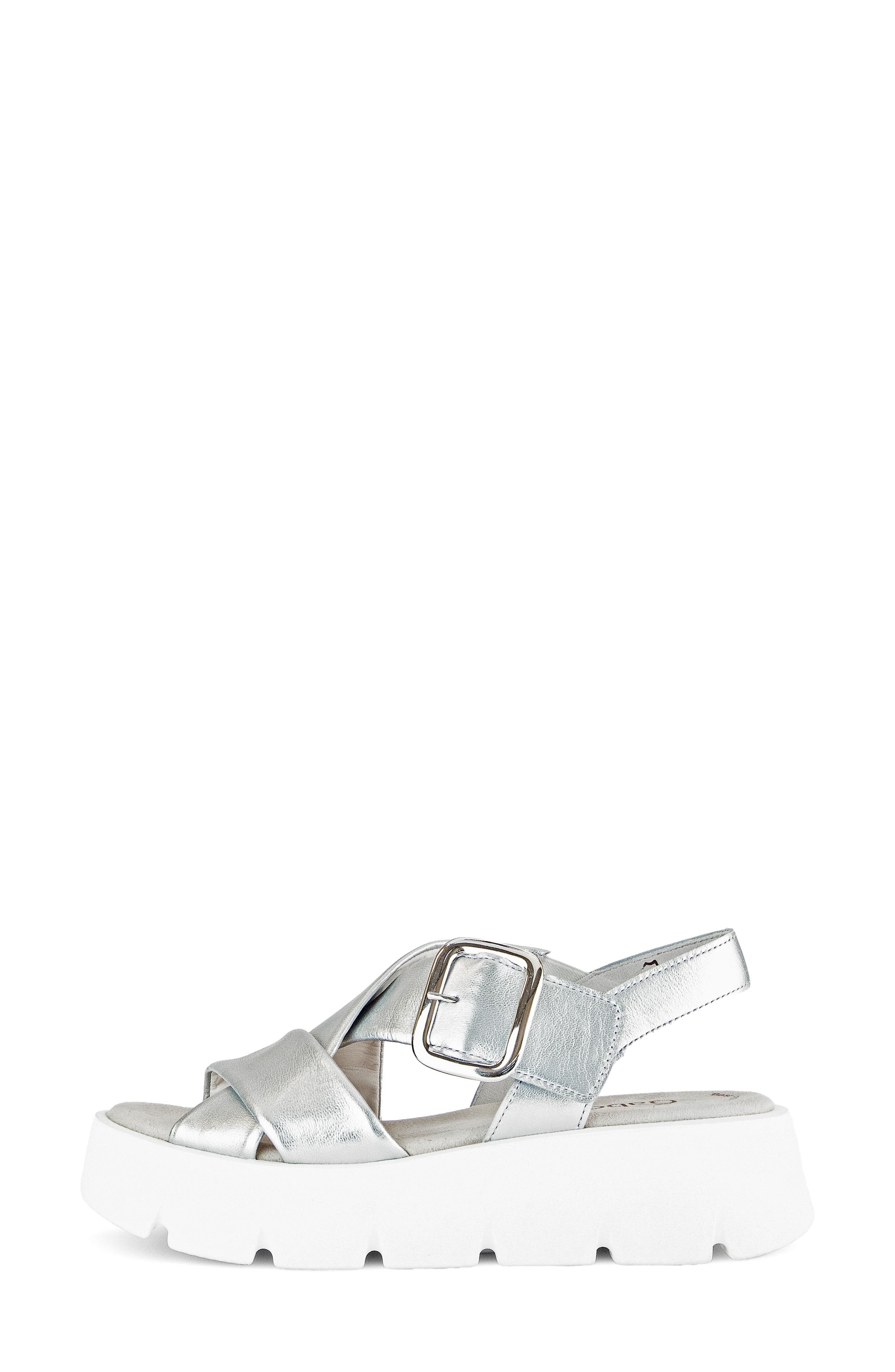 Gabor Crossover Slingback Wedge Sandal, Alternate, color, Silver