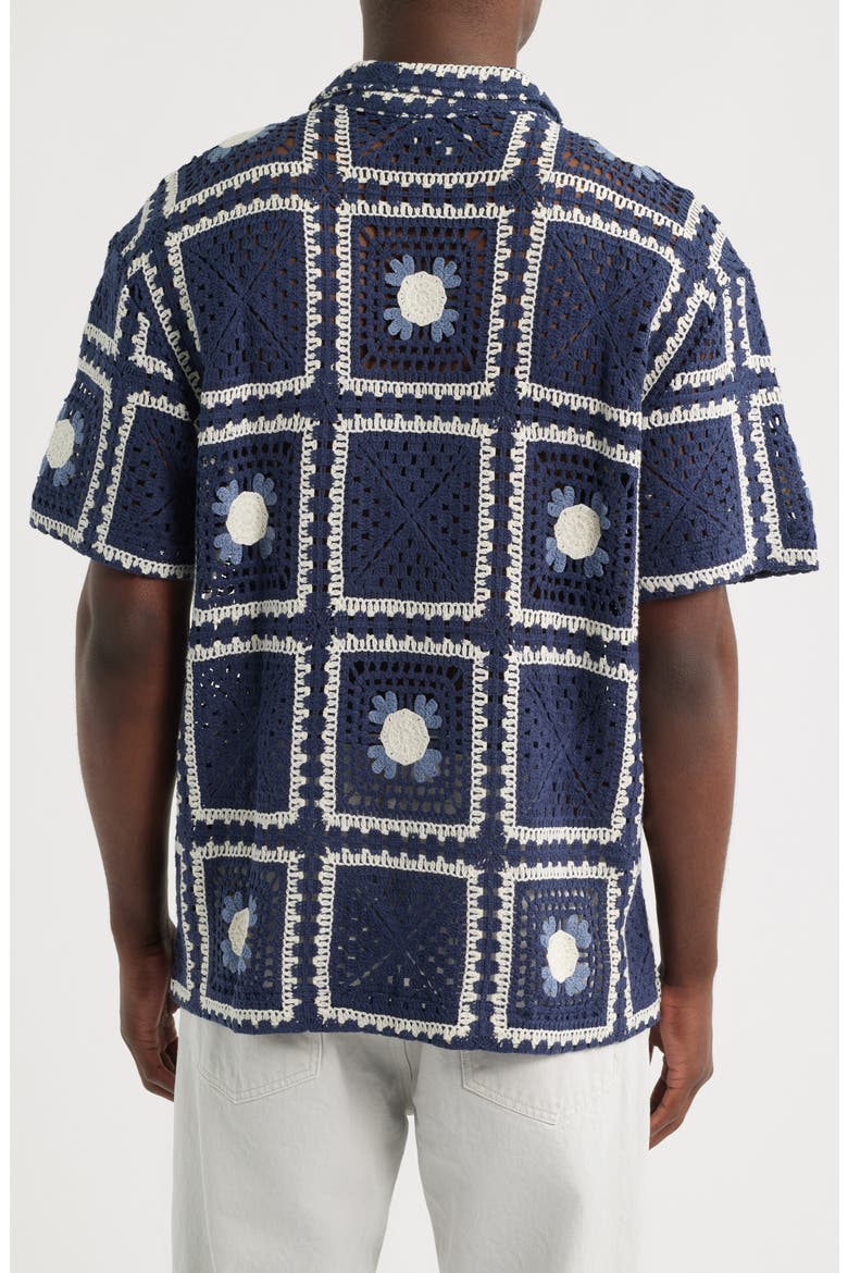 Tejer Crochet Camp Shirt, Alternate, color, NAVY