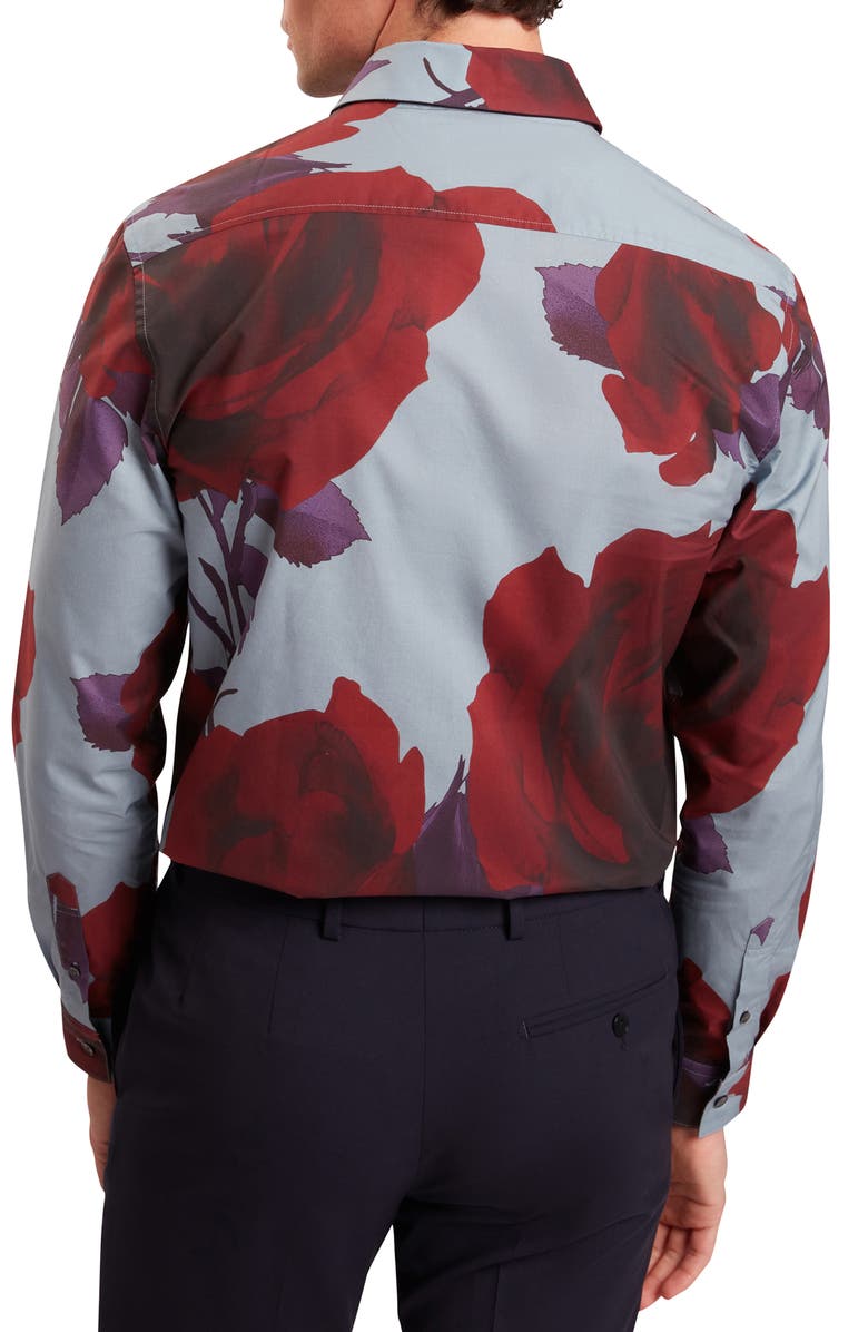 Ted Baker Quorik Floral Print Button-Up Shirt, Alternate, color, Navy