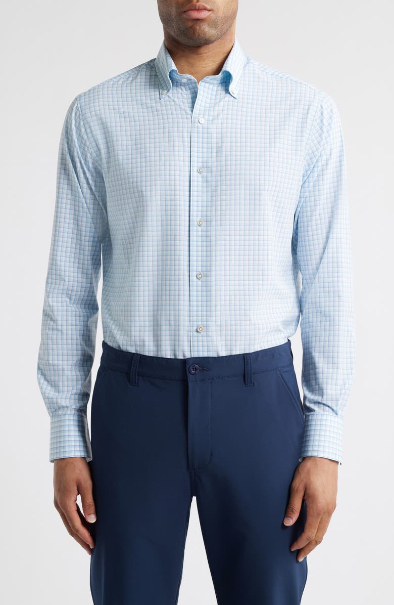 Peter Millar Crown Crafted Parker Performance Poplin Sport Shirt, Main, color, Blue Spruce