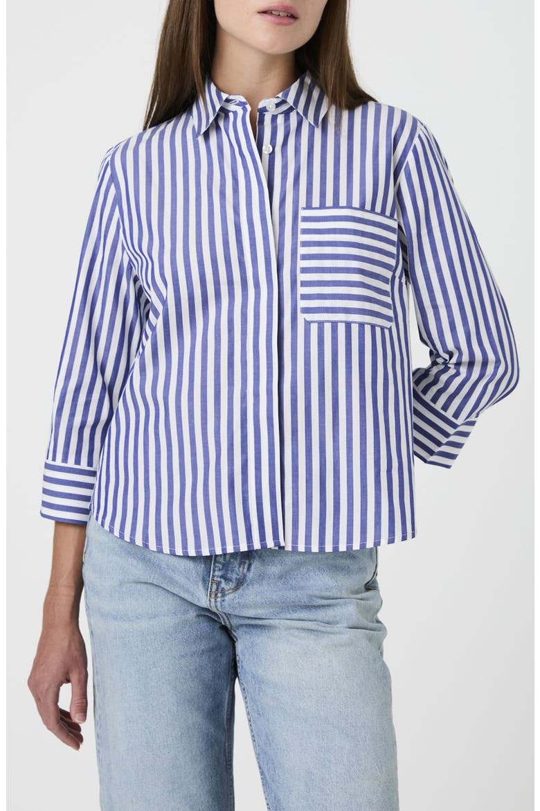 Striped Cotton Button-Up Shirt, Main, color, NAVY-WHITE