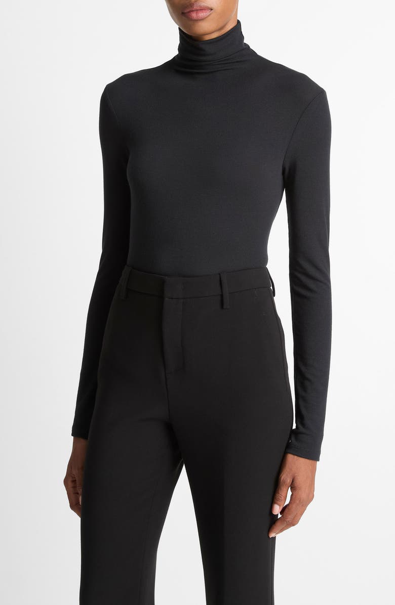 Vince Essentials Turtleneck Top, Alternate, color, Black