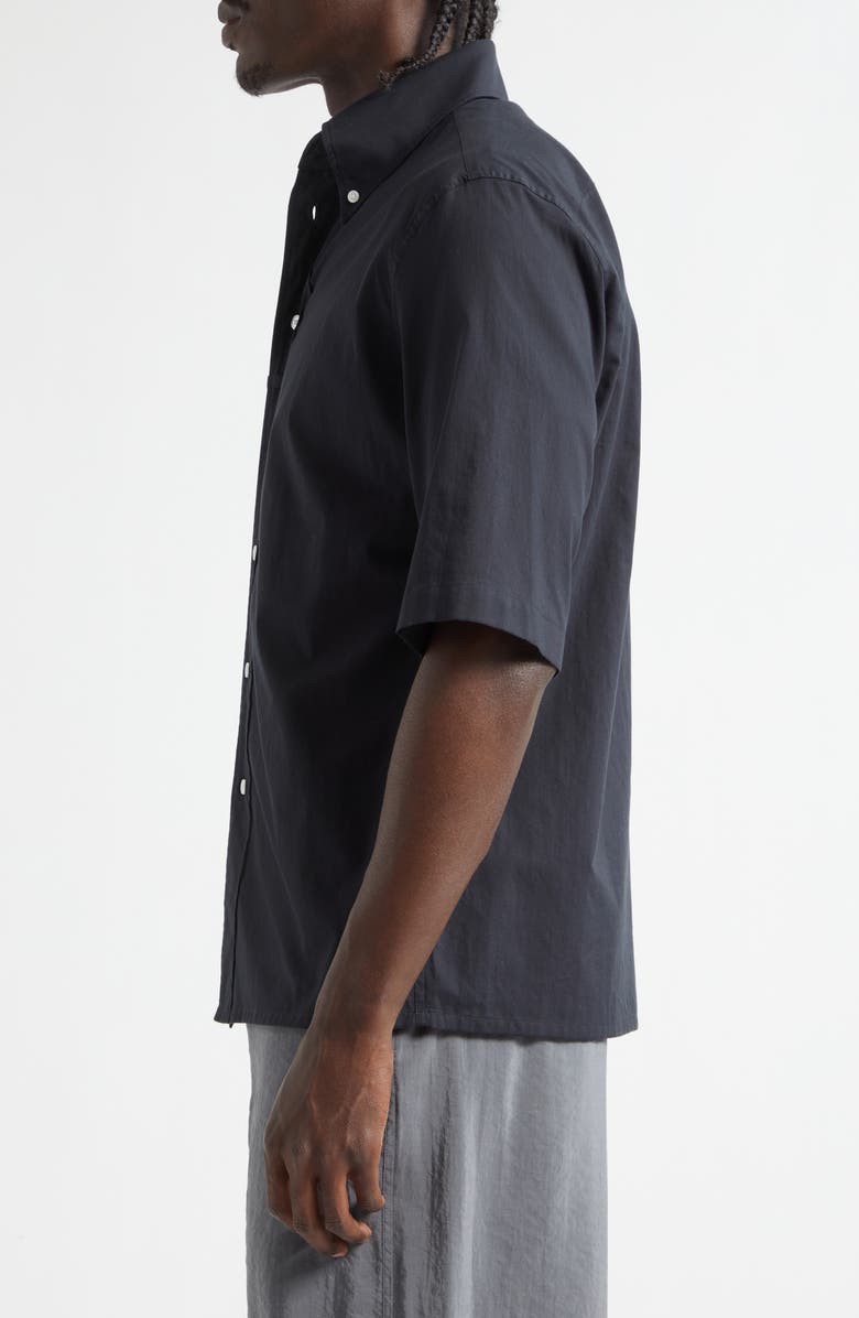 Lemaire Short Sleeve Cotton Muslin Button-Down Shirt, Alternate, color, Squid Ink