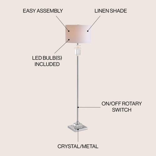 Jonathan Y Aria 63" Crystal/metal Led Floor Lamp In Clear/chrome