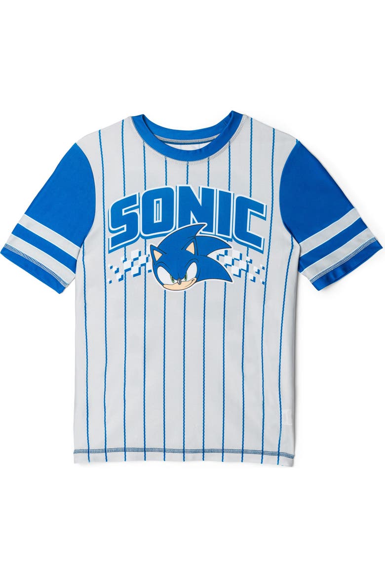 Sonic the Hedgehog 2-Piece Swimwear Rash Guard and Swim Trunks Set, Alternate, color, Sonic Grey Blue