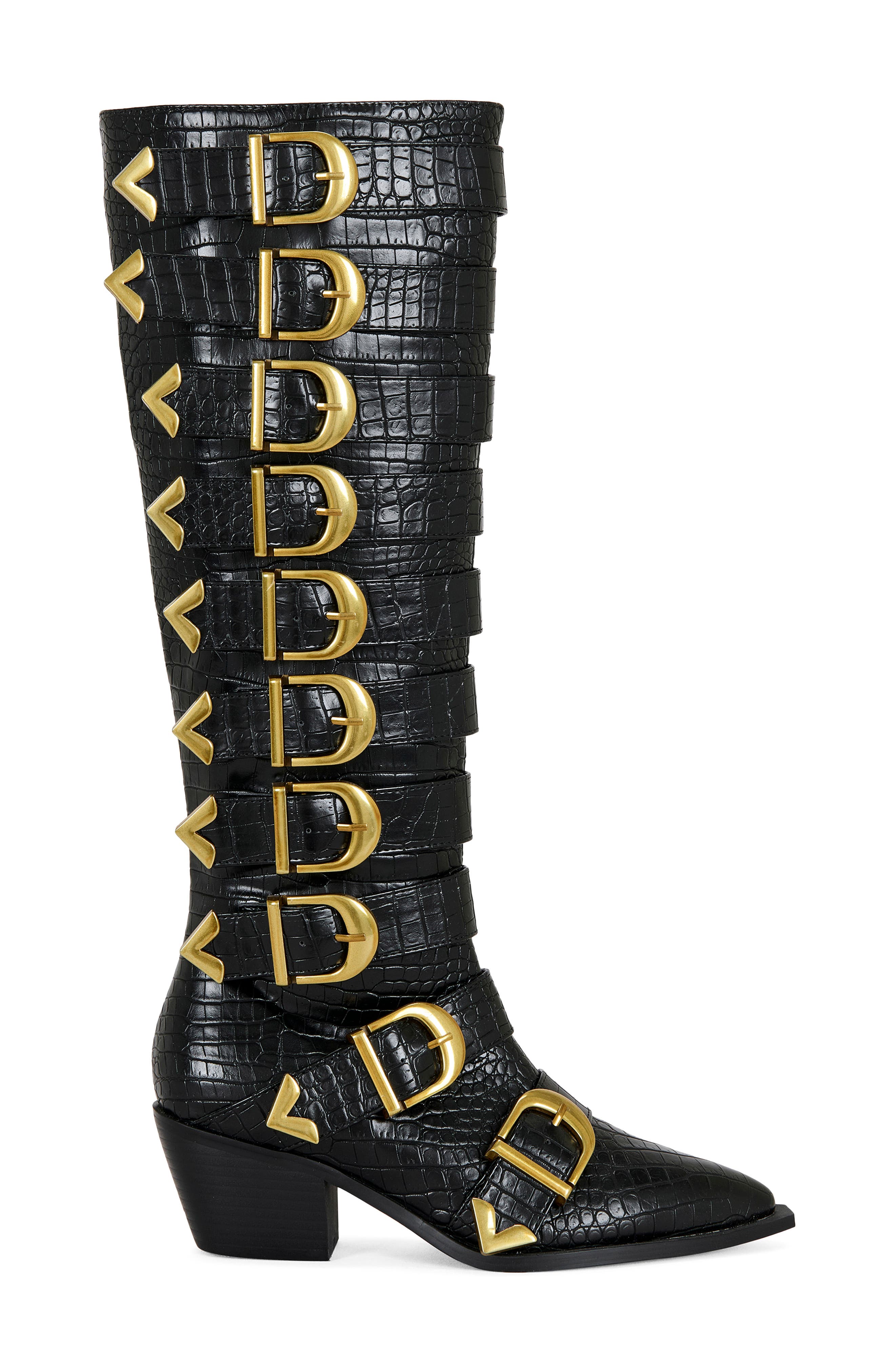 AZALEA WANG Graziana Knee High Buckle Boot, Alternate, color, Black