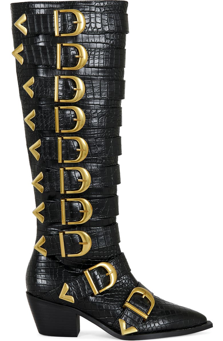 AZALEA WANG Graziana Knee High Buckle Boot, Alternate, color, Black