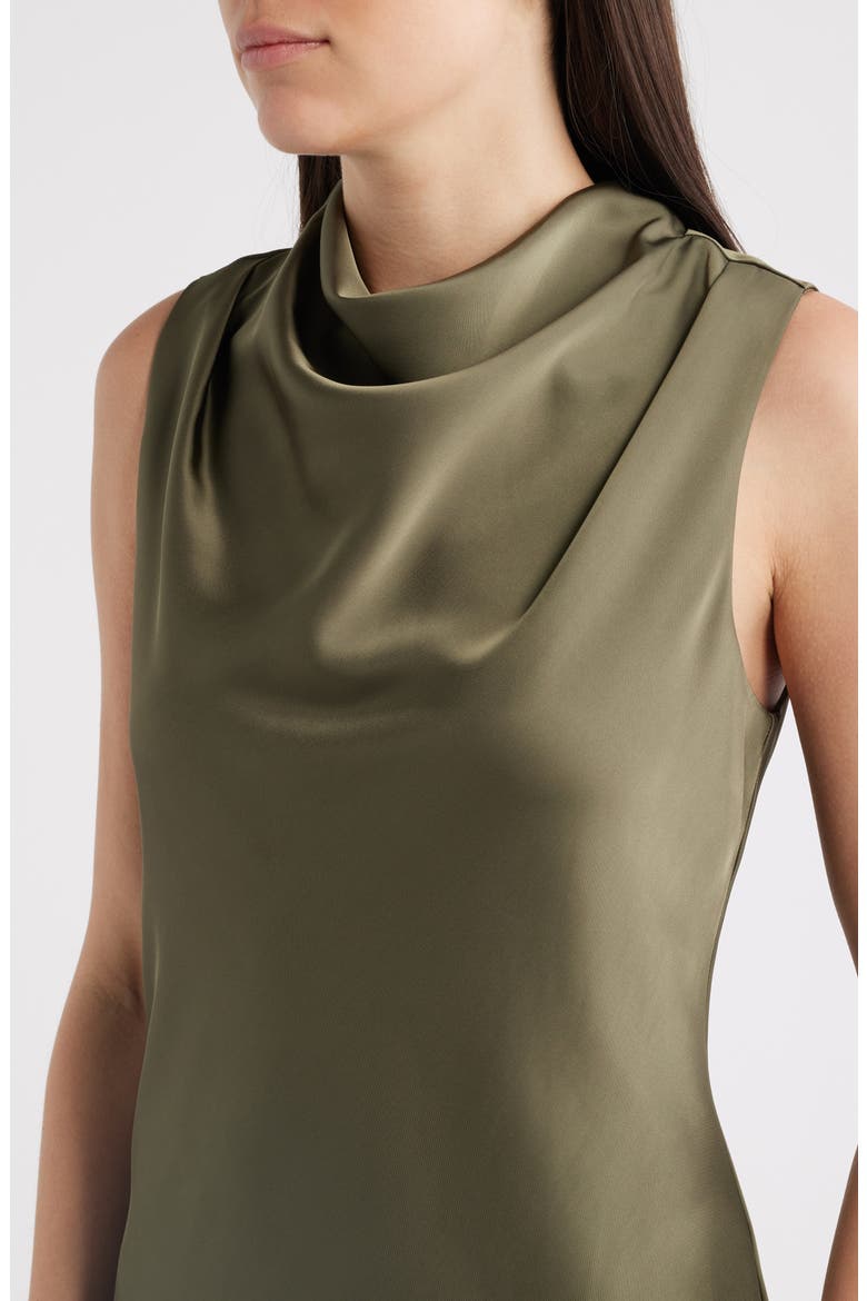 Drape Neck Satin Midi Dress, Alternate, color, LODEN