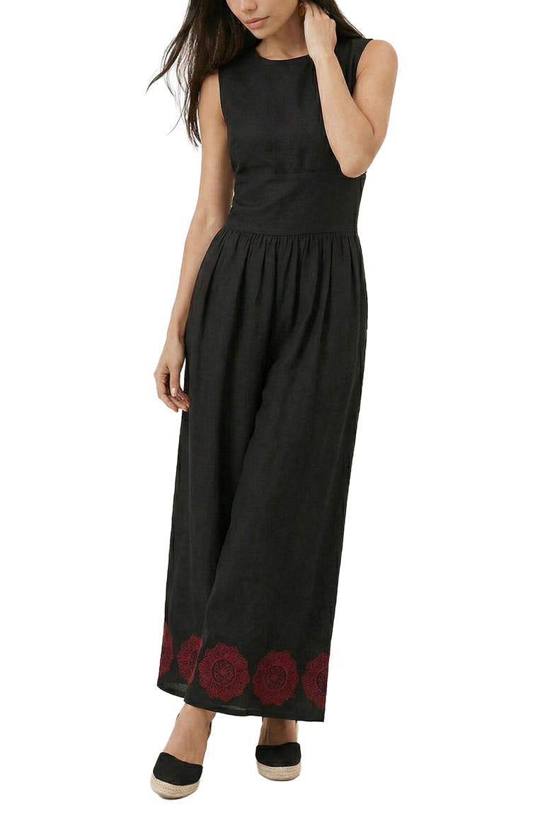 Vanessa Wide Leg Embroidered Jumpsuit, Alternate, color, Black