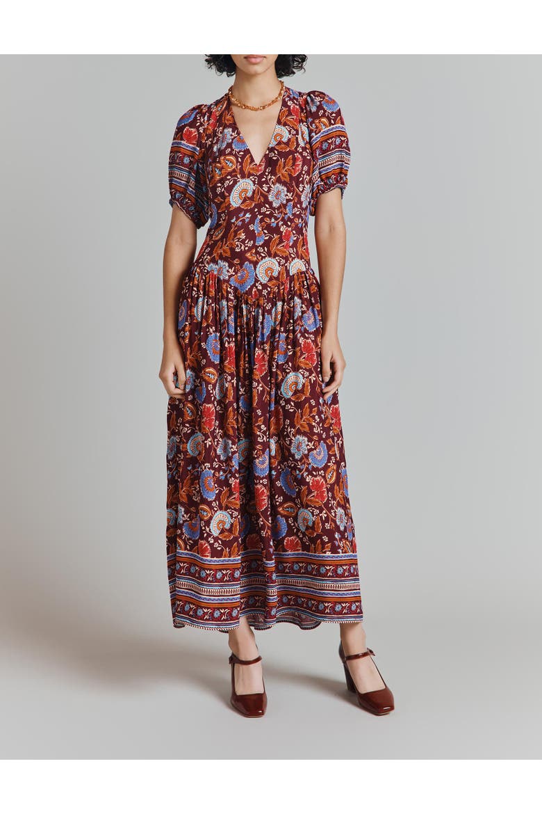 Christy Crepe Midi Tea Dress, Alternate, color, Burgundy Floral