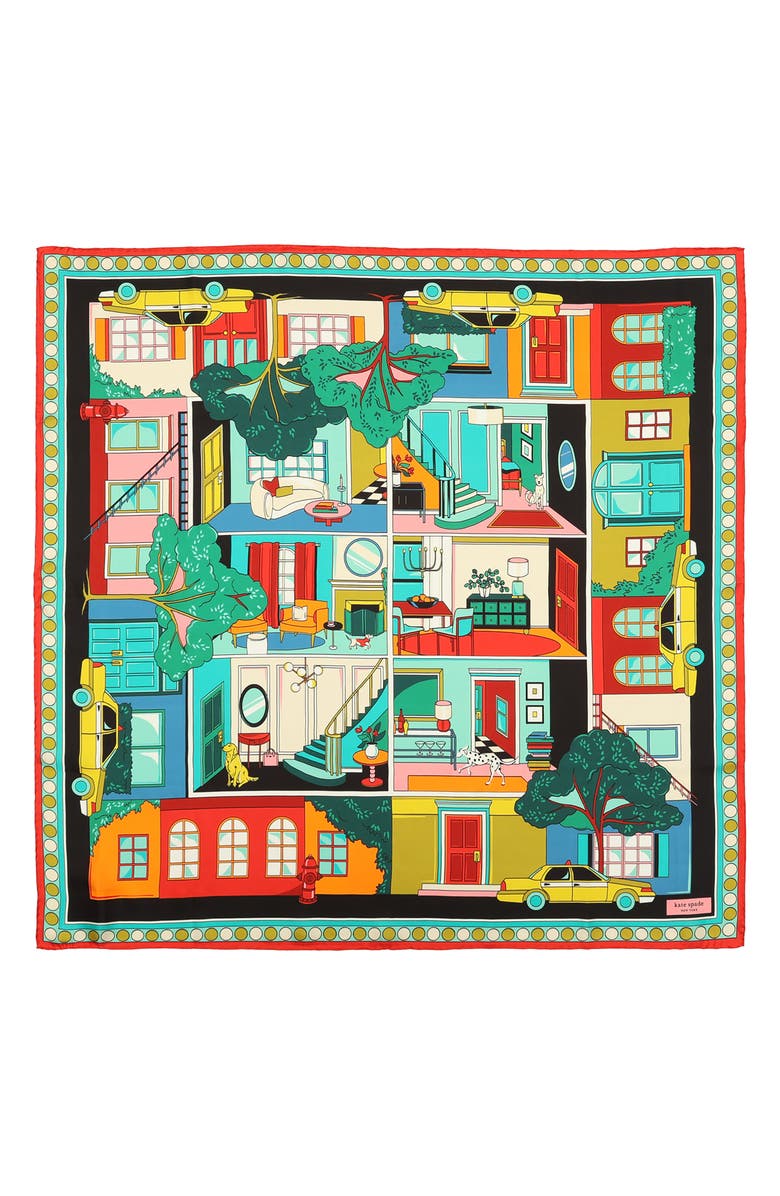 Kate Spade New York townhouse silk square scarf, Alternate, color, Blue Multi