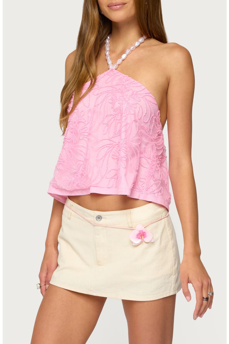 Ayva Floral Embroidered Beaded Halter Top, Alternate, color, PINK