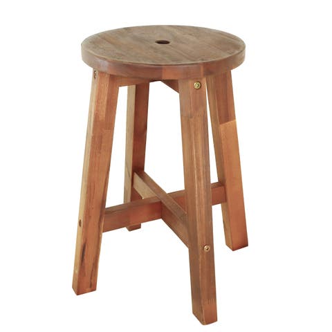 Grove Coastal Casual Acacia Wood Round Indoor/Outdoor Accent Stool