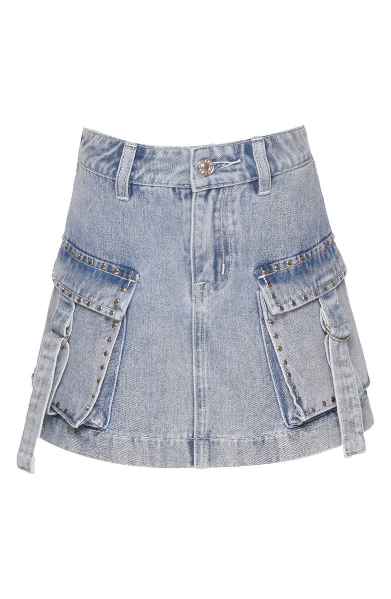 Hannah Banana Kids' Denim Studded Cargo Miniskirt, Main, color, Denim Blue