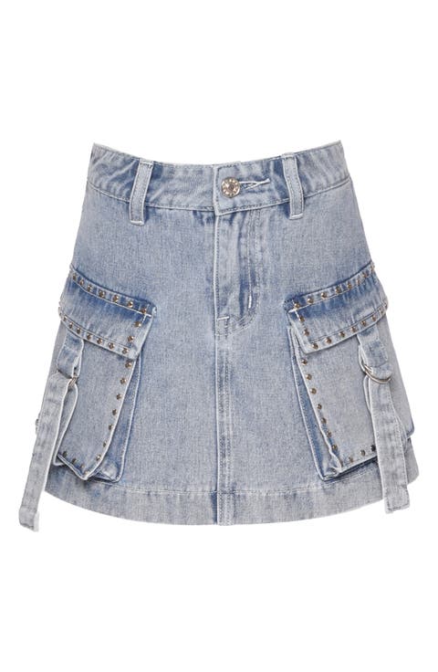 Kids' Denim Studded Cargo Miniskirt (Big Kid)