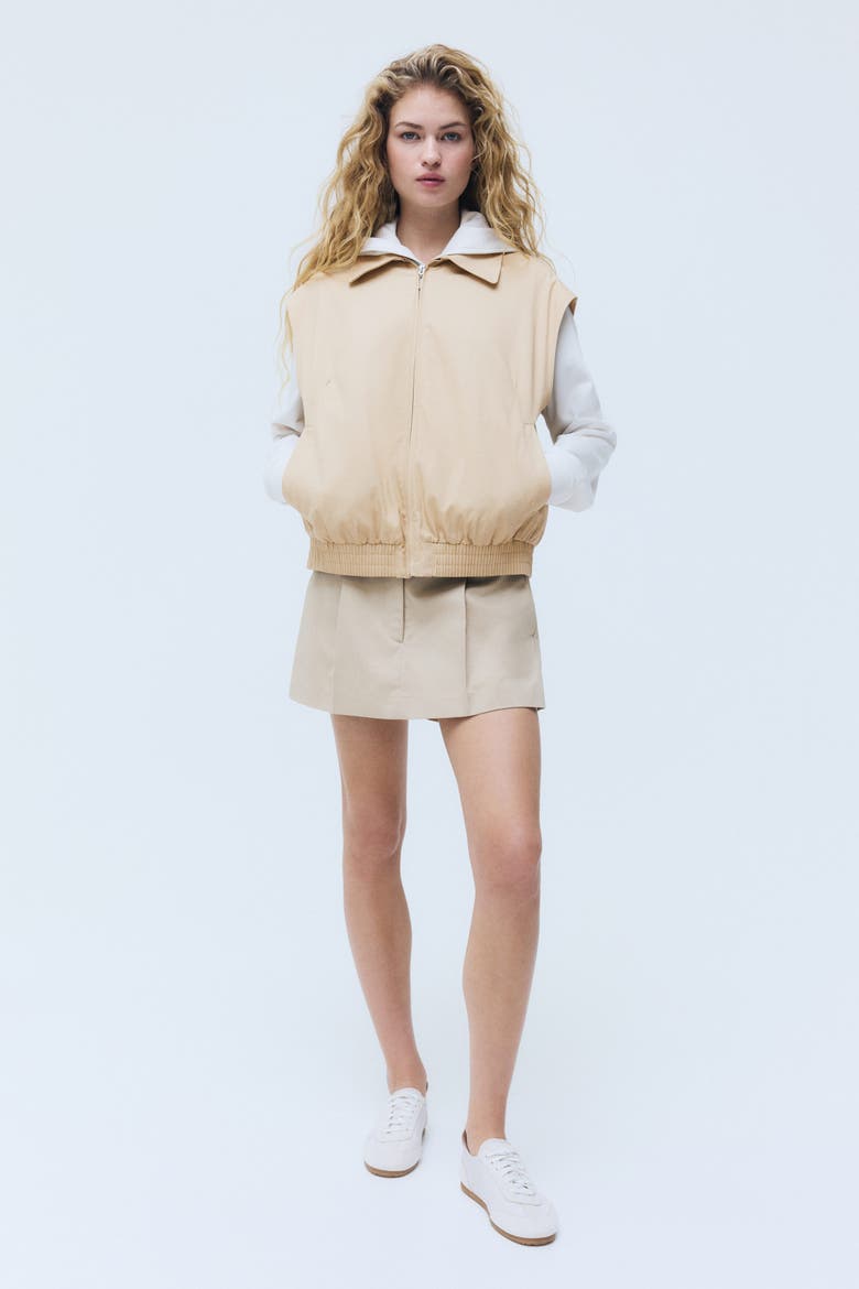 Collared Cotton Gilet, Alternate, color, Beige