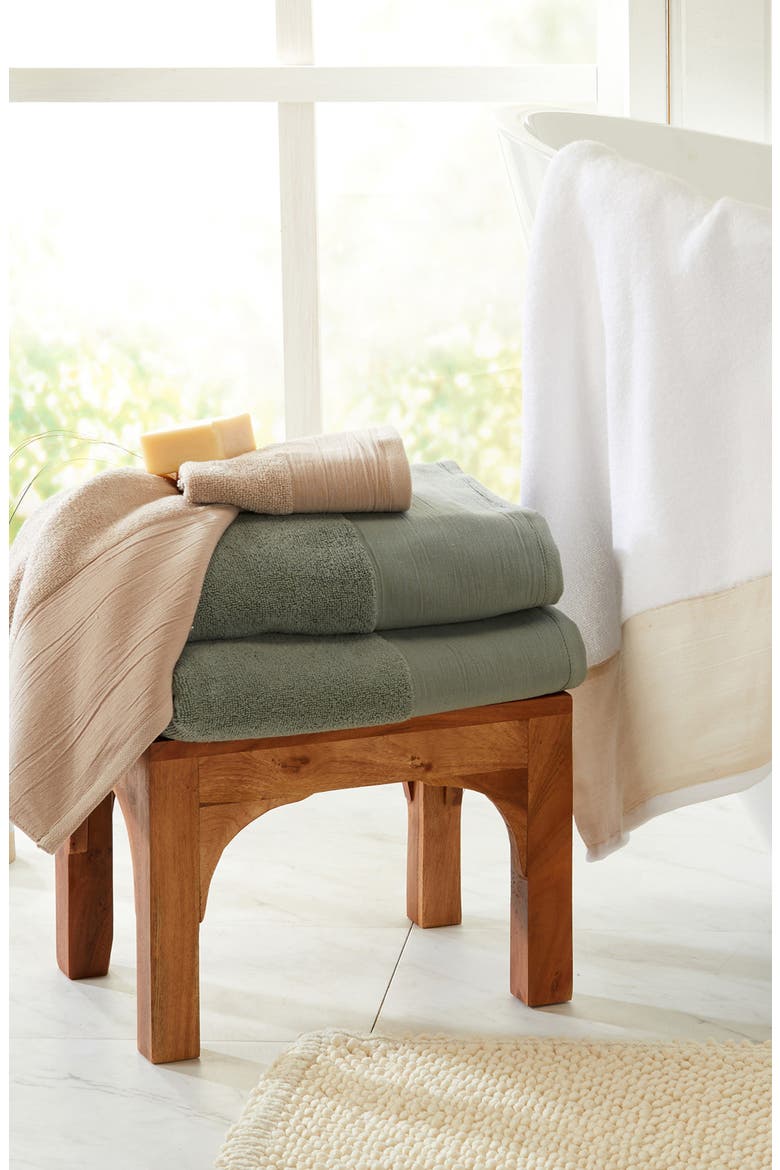 Border 4-Pack Cotton Bath Towels, Alternate, color, STONE