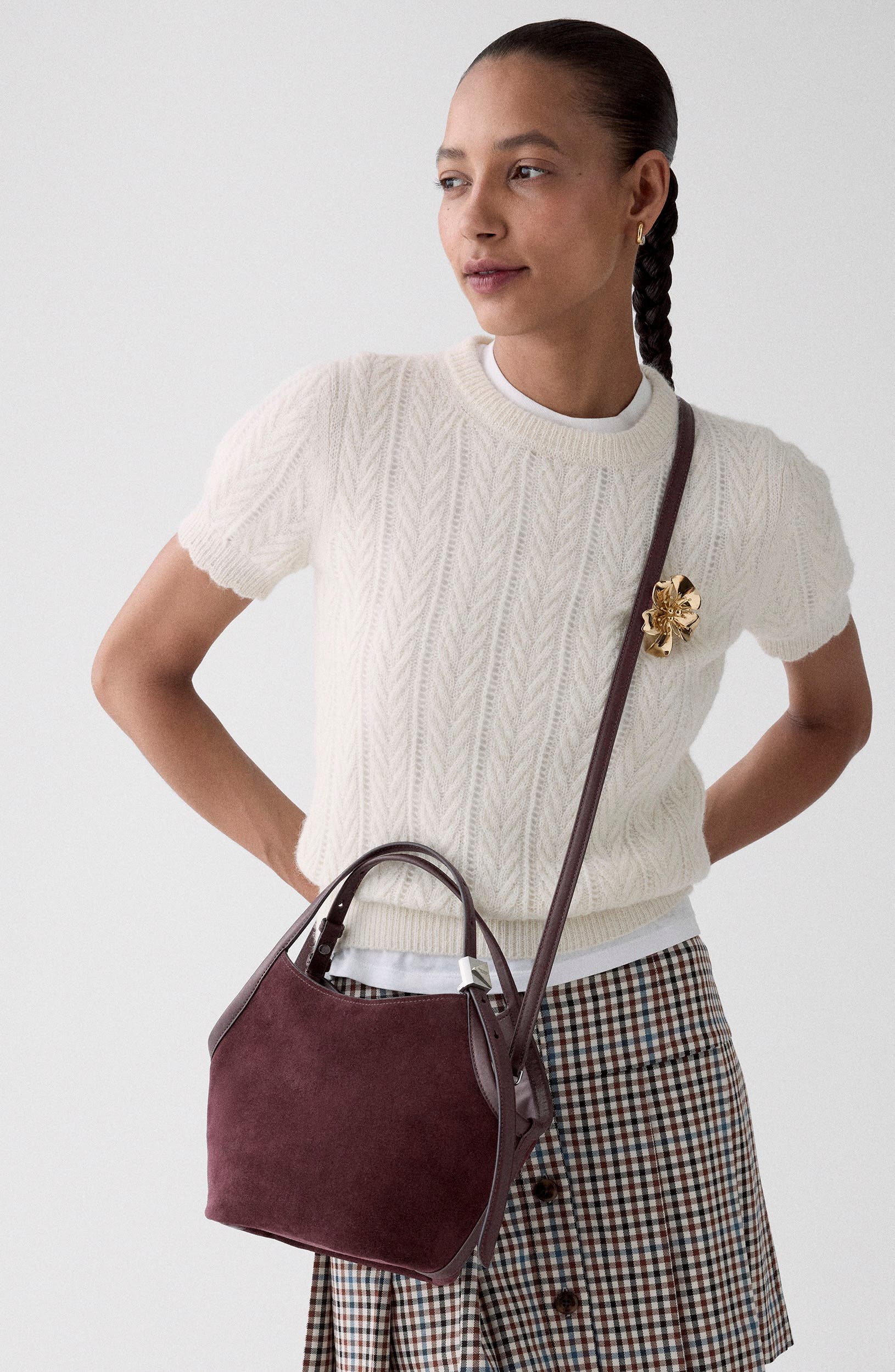 Small Deco Suede Tulip Tote, Alternate, color, BLACKBERRY JAM