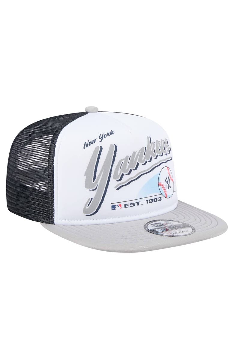 New Era Men's New Era White/Gray New York Yankees Retro Script Trucker 9FIFTY Snapback Hat, Alternate, color, White
