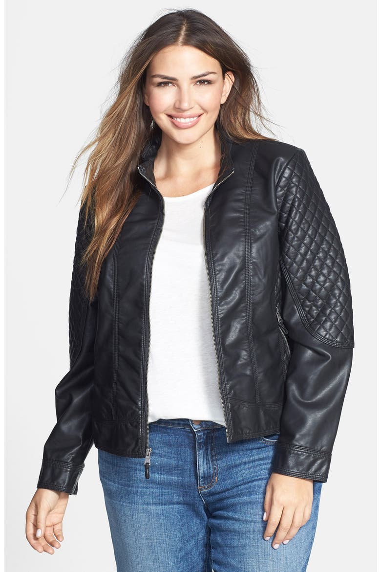 Faux Leather Jacket, Main, color, BLACK