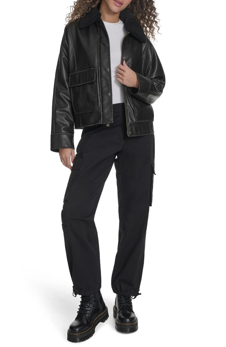 Levi's<sup>®</sup> Faux Leather Aviator Jacket with High Pile Fleece Collar, Alternate, color, Black/ Black