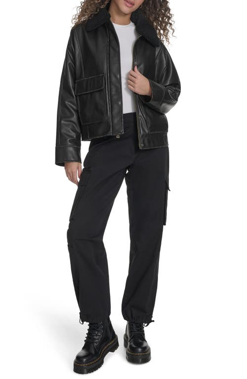 Levi's Faux Leather Aviator Jacket With High Pile Fleece Collar In Black