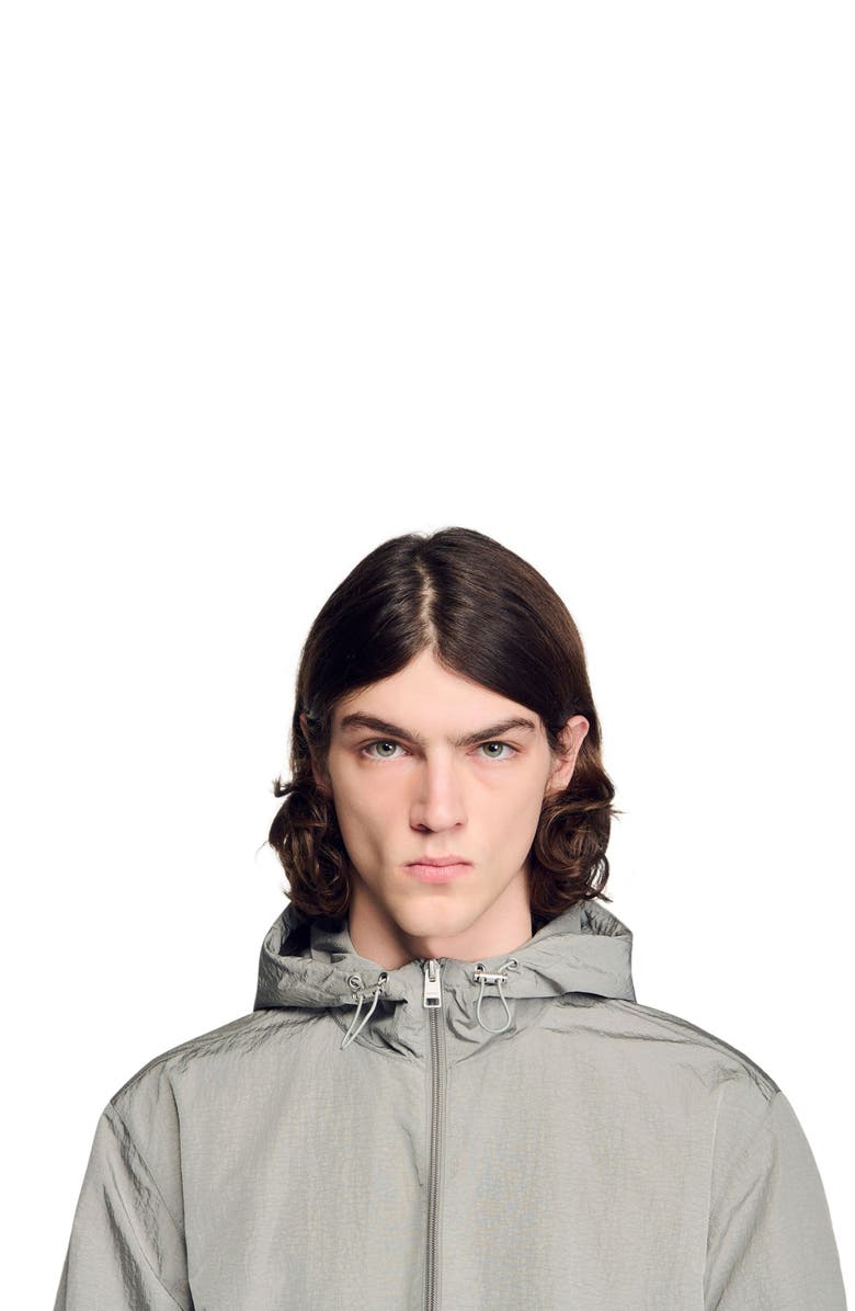 SANDRO Technical hooded zip-up jacket, Alternate, color, Aluminum