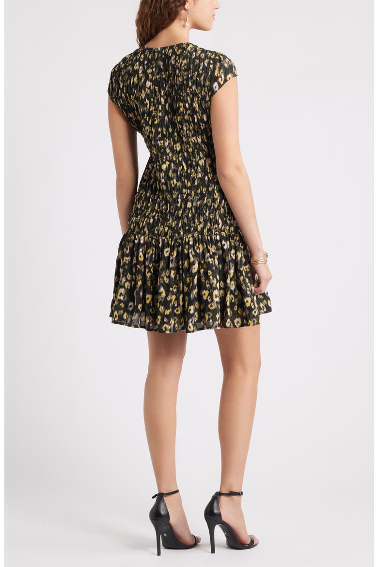 Smocked Minidress, Alternate, color, OLIVE ANIMAL FLEUR
