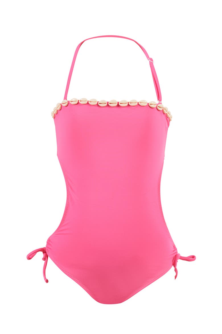Strapless Shell-Adorned Halter with Side Ties One-Piece Swimsuit, Main, color, Pink
