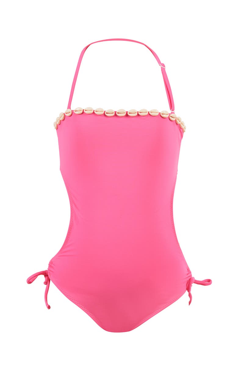 NESSI BYRD Strapless Shell-Adorned Halter with Side Ties One-Piece Swimsuit, Main, color, Pink