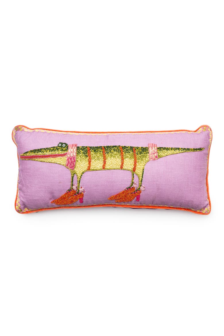 Patience Brewster Gloria Alligator Lumber Pillow, Main, color, PINK