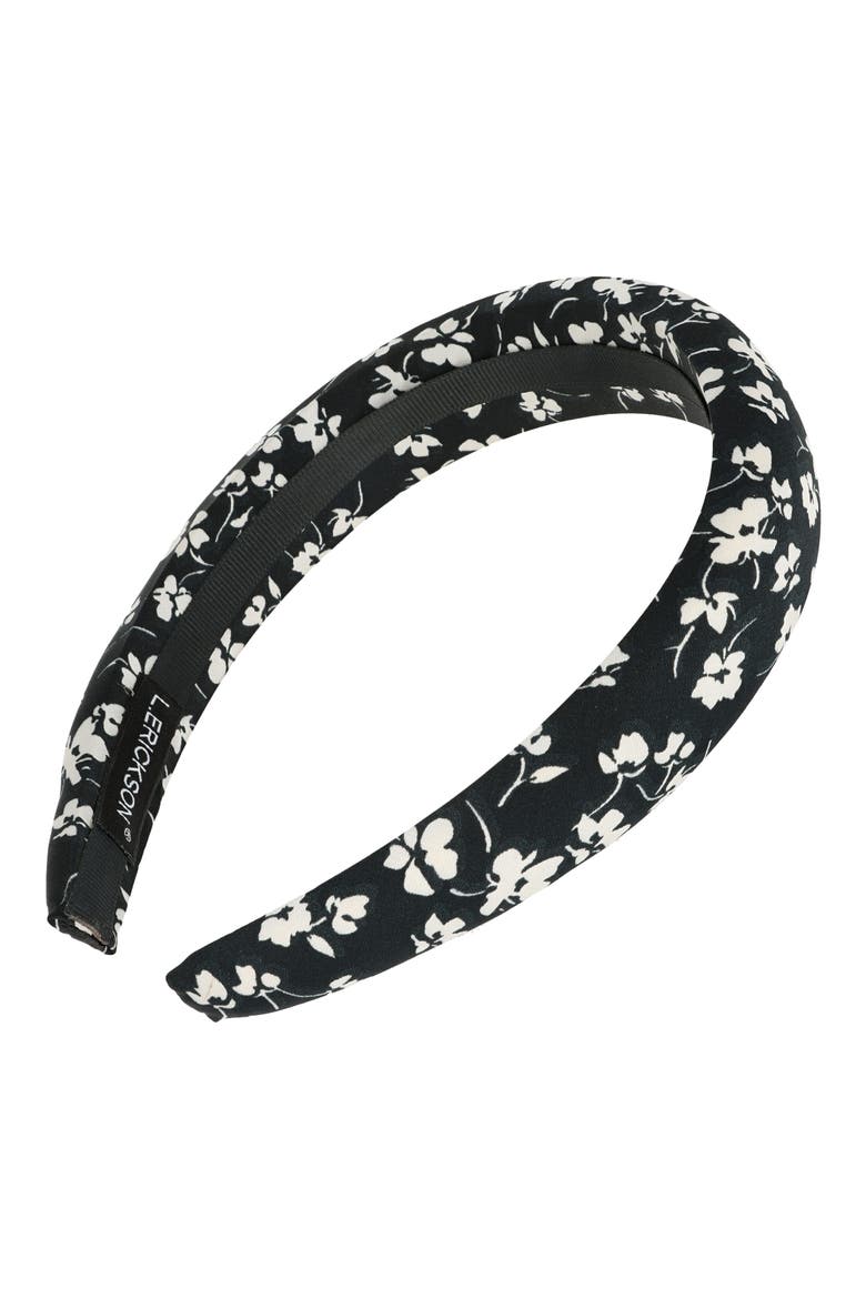 Reba Floral Headband, Main, color, BLACK/ WHITE