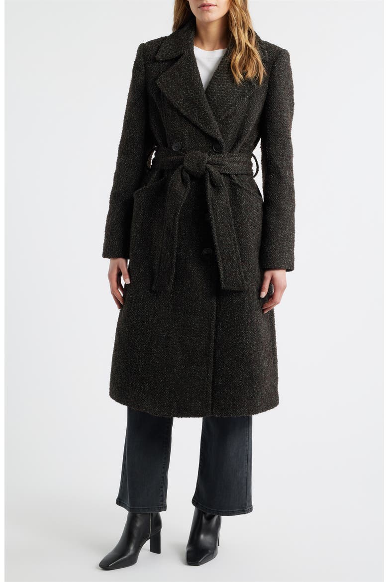 Double Breasted Belted Coat, Main, color, BROWN