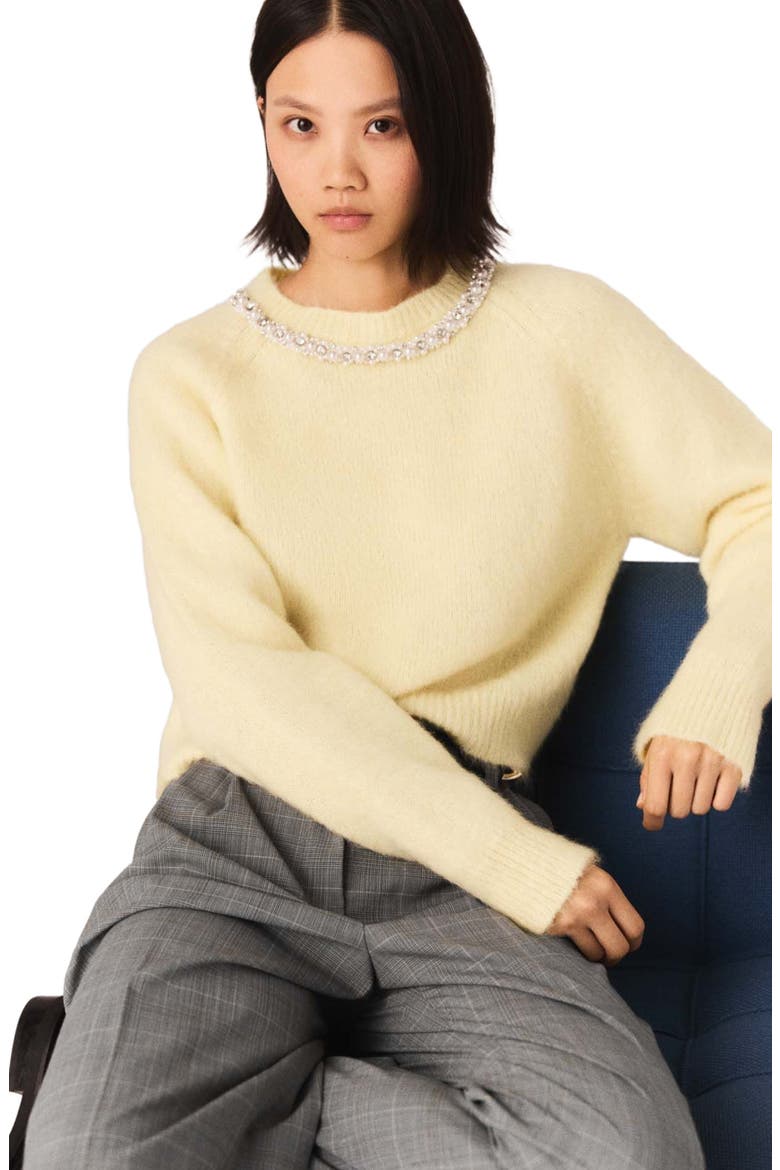 Removable jewel collar sweater, Alternate, color, Pale yellow