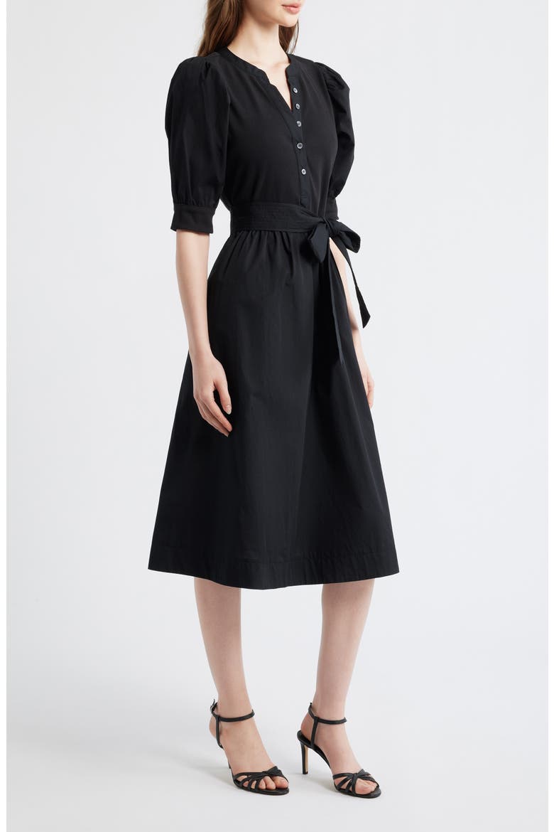 Twofer Mixed Media Belted Midi Dress, Alternate, color, BLACK