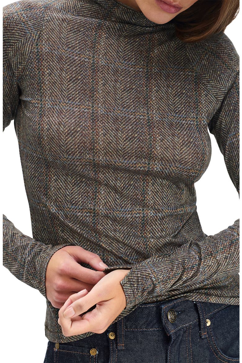 Shaw Paneled Plaid Turtleneck T-Shirt, Alternate, color, BRWMT