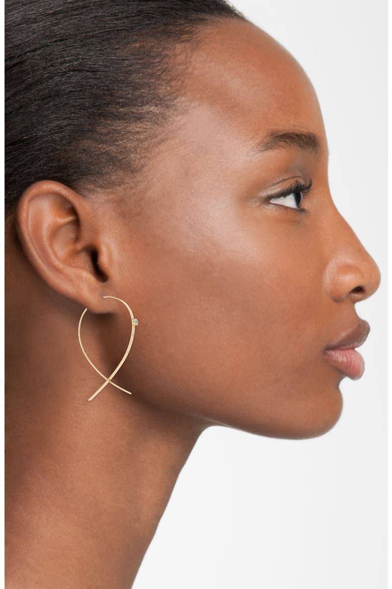 14K Gold Small Flat Upside Down Diamond Hoop Earrings, Alternate, color, D0.04GHSI1 14KWG